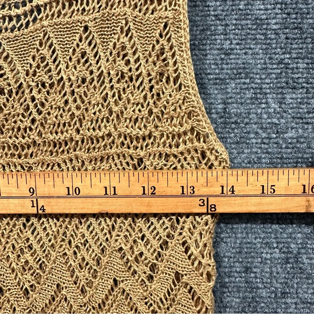 Lauren Ralph Lauren crochet linen beach cover up dress LARGE fringe tan gold - Picture 7 of 8